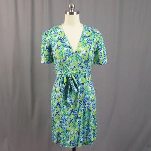 Lilly Pulitzer Blue and Green Silk Wrap Dress sz 0